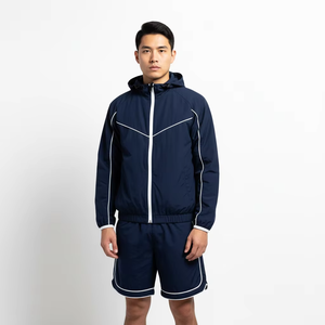 Breathable Polyester Knit Solid Color Casual Spring <b>Jacket</b> Set Windproof <b>Lightweight</b> Hooded Elastic Waist Shorts Plus Size Men's - Product Image 3