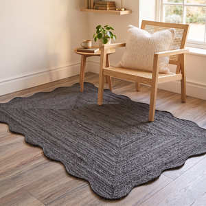 <b>Pink</b> Scalloped Reversible <b>Braided</b> Jute Runner Rug for Hallway & Bedside Spaces - Product Image 2