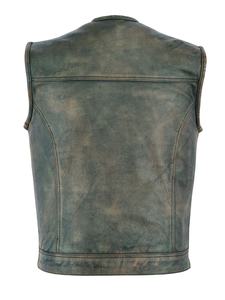 Gilet en cuir de vachette pleine fleur marron ciré pour homme, respirant, style vintage, col rond, fermeture boutonnée intégrale, idéal pour l'hiver - Product Image 5