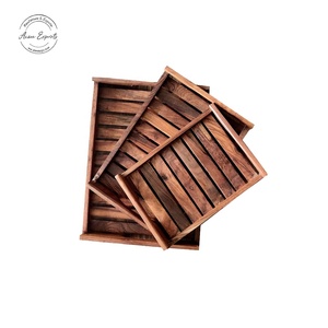 Ensemble de 3 plateaux de service en bois avec base à lattes durables et élégants, idéaux pour la cuisine, la décoration intérieure et les cadeaux. - Product Image 2