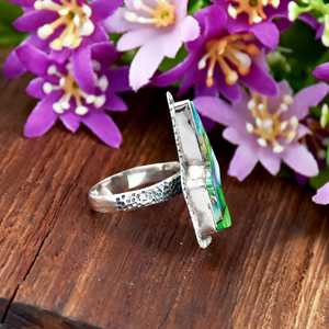 Bague vintage en argent sterling 925 avec pierre précieuse turquoise, motif éclair, paon et dahlia, bijoux bohèmes pour femmes - Product Image 6