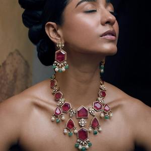 Handmade Gajaah 925 Sterling Silver <b>Ruby</b> <b>Necklace</b> & Earrings Set Premium Pure Silver Bridal & Festive Jewellery Gift Set - Product Image 1