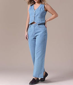 Trajes Casuales de Mezclilla de Diseño Clásico para Mujer, Estilo Vintage, Transpirables, de 2 Piezas, sin Mangas, Conjuntos de Verano 100% Algodón - Product Image 5