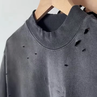 T-shirt Homme Oversize à Manches Longues 100% Coton, Personnalisable avec Logo, Effet Délavé Acide, Style Streetwear Vintage et Vieilli, Grammage Lourd, Modèle Vierge