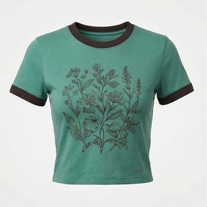 Camiseta Corta para Mujer, Estilo Crop Top, Lisa, de Algodón, Manga Corta, Alta Calidad, Nuevo Estilo, Superventas - Product Image 1