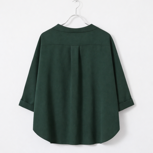 Blusa Corta Informal para Mujer, Cuello Camisero, Manga Raglán Tres Cuartos, Color Sólido, con Botones, para Fiesta - Product Image 1