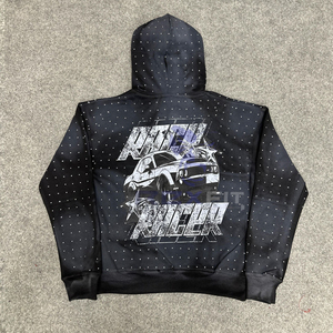 Distressed Hoodie Rhinestone <b>Zip</b> <b>up</b> <b>Jacket</b> Acid Wash Adjustable Price Trending Style Pink Zipper Men Fleece Streetwear Hoodie - Product Image 4