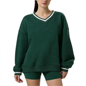 <b>Women</b> <b>V</b> <b>Neck</b> <b>Sweatshirt</b> Trendy Oversized Pullover Soft Cotton Blend Casual Street Style Long Sleeve Comfortable Top Wear - Product Image 5