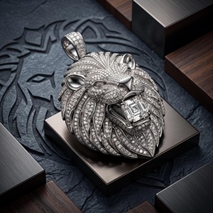 Pendentif Tête de Lion en Moissanite Ronde Taille Brillant, Plaqué Or Rose, Collier Charme Unisexe, Bijou Hip Hop, Cadeau - Product Image 3