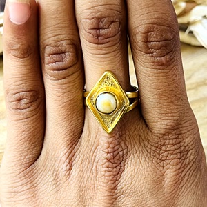 New Arrival Boho Geometric <b>Ring</b> Tribal Brass Band Women 18k <b>Gold</b> Plated Minimalist Diamond Shape <b>Opal</b> Jewelry Wholesale/OEM/ODM - Product Image 6