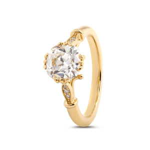 Anillo de Oro Amarillo Sólido de 14K con Diamante Cultivado en Laboratorio de 1.5ct con Corte Antiguo, Diseño Floral Art Nouveau de Triple Punta para Mujer - Product Image 6