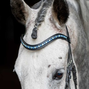 Brida de caballo de cuero de lujo hecha a mano con cristales elegantes y pedrería, estilo inglés, banda frontal personalizable en color y tamaño, Cob, totalmente personalizable. - Product Image 1