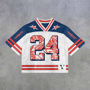 Maillot de football en mesh à col en V unisexe, numéro personnalisé, couleur bleu dégradé, imprimé par sublimation, respirant, manches courtes, 100% polyester - Product Image 1