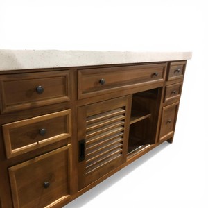 Meuble-lavabo de salle de bain de luxe en teck massif, écoresponsable, fait main, durable, avec double vasque, meuble de rangement en ciment terrazzo et tiroirs coulissants - Product Image 6