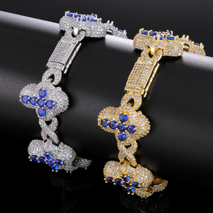 Bracelet floral élégant en argent 925 avec diamants de laboratoire et saphirs bleus pour femme, bracelet tennis fleuri, cadeau de mariage - Product Image 2