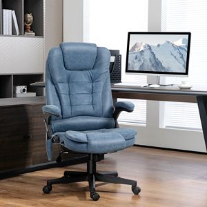 Poltrona Direzionale Reclinabile Riscaldata con 6 Punti di Vibrazione, Braccioli e Telecomando, Blu, Realizzata in Legno - Product Image 2