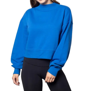 All Season Loose Fit Casual Mockneck Embroidered <b>Pullover</b> <b>Women</b> Fleece Solid Color Sweatshirt With Front Logo - Product Image 1