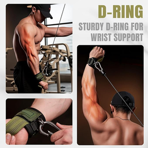 Customized 7mm Neoprene Wrist cuff support with Green lifting strap better grip for powerlifting Gym & <b>Cable</b> machine training - Product Image 5