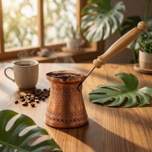 หม้อกาแฟตุรกีทองแดงทรงกลมแบบ Cezve Ibrik พร้อมด้ามจับไม้ ดีไซน์แบบดั้งเดิม - Product Image 3