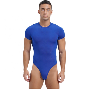 Mens Sport Bodysuit Round Neck Short Sleeve Leotard Jumpsuit Solid Color <b>Rompers</b> for Bodybuilding Yoga Gymnastics Jogging - Product Image 2
