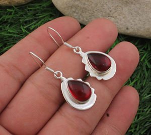 Natural <b>Red</b> Garnet Cabochon <b>Drop</b> <b>Earrings</b> 925 Sterling Silver Luxury Water <b>Drop</b> Shape January Birthstone Party Jewelry - Product Image 3