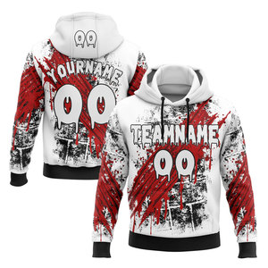 Sweat à capuche personnalisé pour homme avec logo et design d'équipe, impression fantôme par sublimation, coupe décontractée, motif blanc, rouge, noir, idéal pour l'automne - Product Image 1