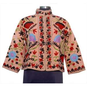 Chaqueta Bomber de Mujer con Cuello en V, Diseño Floral Vintage, Bordado Suzani TNT, Ecológica, Transpirable, de Secado Rápido, Tejido de Algodón - Product Image 1