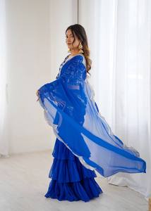 Elegante Saree de Georgette Sintética con Volantes y Bordado de Hilos y Lentejuelas |   Sari de Diseño para Fiestas con Blusa sin Coser - Product Image 5