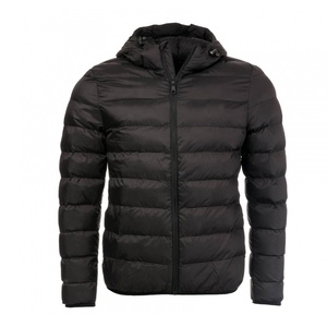 Blouson matelassé noir à capuche pour homme, coupe-vent, fermeture éclair, manteau d'hiver décontracté, coque en polyester épais, col montant, coupe régulière 2026 - Product Image 5