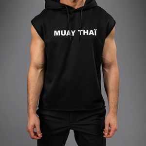 Chaleco Deportivo Personalizado para Hombre, para Entrenamiento de Verano, Negro, Antiarrugas, Antiretráctil, Tejido Transpirable, con Capucha, Sin Mangas, para Muay Thai - Product Image 2
