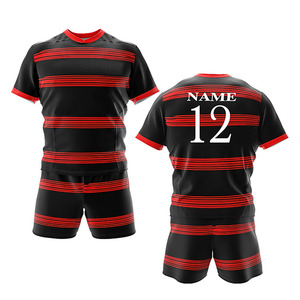 Conjuntos de camisetas y pantalones cortos de fútbol con diseño de rayas personalizadas, conjunto de uniforme de rugby hecho profesionalmente para ropa deportiva al aire libre - Product Image 5