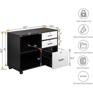 Spedizione Gratuita: Mobile da Ufficio in Legno 90x40 cm con 3 Cassetti e 2 Ripiani Aperti, Supporto per Stampante con Ruote - Product Image 6