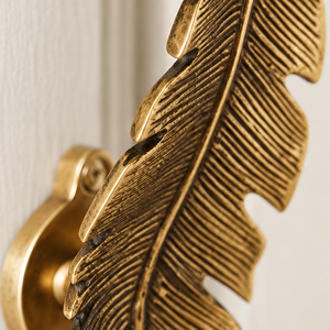 Feather Form Door Knocker in Textured <b>Gold</b> Bronze Tone with Detailed Quill Pattern and Curved Tip <b>Ornamental</b> Entrance Hardware - Product Image 5