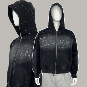 เสื้อฮู้ดซิป Dequan ประดับเพชรเทียม สไตล์สตรีทแวร์สำหรับผู้ชาย ผ้าฝ้ายเฟรนช์เทอร์รี่ มีกระเป๋าหน้าและลายพิมพ์กลิตเตอร์ - Product Image 1