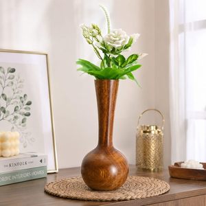 Vase à fleurs en bois pour la décoration de la maison, pot de fleurs décoratif avec fleurs artificielles pour le salon, la chambre à coucher, centre de table - Product Image 3