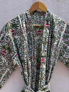 Bata Kimono Floral de Algodón para Mujer, Hecha a Mano con Estampado de Bloques, Bata de Baño, Vestido de Dama de Honor, Ropa de Dormir de Verano - Product Image 6