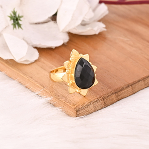 <b>Adjustable</b> Black Onyx Stone Gold Plated Brass <b>Ring</b> Handmade Trendy Fashion Jewelry for Women - Product Image 2