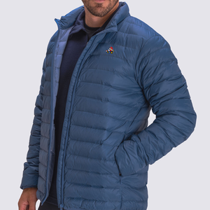 Chaqueta Acolchada de Lona Azul para Hombre, con Capucha, Cuello Alto, Cierre de Cremallera, Letra Bordada, Resistente al Viento, Casual, de Invierno, Corte Regular - Product Image 3