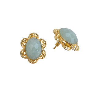 Boucles d'oreilles clous unisexes en Amazonite plaqué or 18 carats, style hip-hop, forme couronne, pour occasions festives - Product Image 5