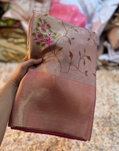 Sari de Tela Banarasi Bordado KV (Rosa) - Product Image 1