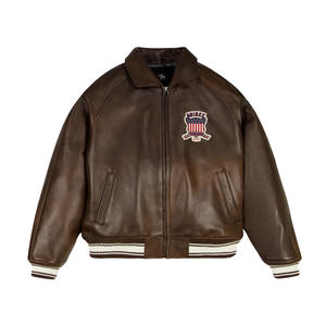 Veste en cuir pour homme Red Canvas Avirex, édition limitée, style vintage, col montant, logo sur le devant, fermeture éclair, hiver - Product Image 5