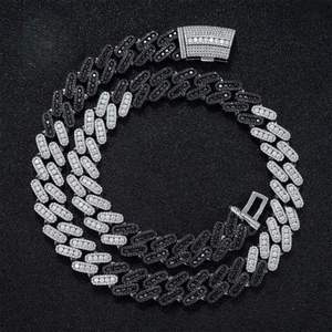 Chaîne cubaine Hip Hop en argent sterling 925 plaqué rhodium, bicolore noir et blanc, avec moissanite VVS 15 mm certifiée GRA, style glacé, idéale comme cadeau - Product Image 2