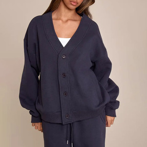 Conjunto de Dos Piezas de Felpa para Mujer, de Alta Calidad, Informal, para Invierno, Pantalones Deportivos de Color Sólido y Sudadera con Botones, Conjunto de Punto para Mujer - Product Image 3