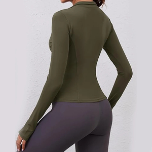 Women's Olive Green Long Sleeve Zip-Up Fitness <b>Jacket</b> Breathable Solid Color Sport <b>Jacket</b> for Yoga <b>Workout</b> Fitness <b>Jacket</b> - Product Image 3