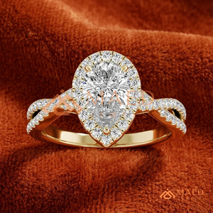 Gold Plated Pear Cut Halo Engagement <b>Ring</b> Women Twisted <b>Split</b> Shank Pave Band American Diamond CZ Wedding <b>Ring</b> - Product Image 1
