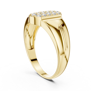 Bague signet pour homme en or jaune 18 carats plaqué rhodium, sertie d'un cluster de diamants de laboratoire, style minimaliste, pour mariage, fiançailles, cadeau ou usage quotidien - Product Image 3