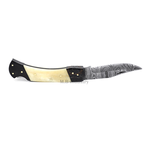 Cuchillo de bolsillo de acero de Damasco al por mayor DD-FK-WH908, hecho a mano con mango de hueso de camello y cuerno de búfalo, cuchillo EDC para exteriores - Product Image 3