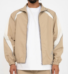 Men's Khaki Windbreaker Tracksuit Set Full Sleeve Sporty Style Turn-<b>down</b> Collar Elastic Waist Regular Fit Autumn Wear - Product Image 2
