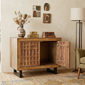 Cómoda de Diseño con Cajones de Madera Maciza con Acabado Natural Estilo Indio, Último Modelo Hecho a Mano para Sala de Estar - Product Image 1