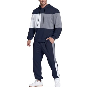 Chándal Unisex Azul Marino con Bloques de Color, Ligero, de Poliéster/Algodón, con Capucha, Pantalón Largo, Bolsillos Laterales, Estilo Urbano - Product Image 3